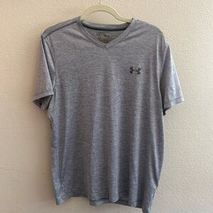 Under Armour Shirt Mens Large Gray Tech V Neck Athletic Gym Workout Loose